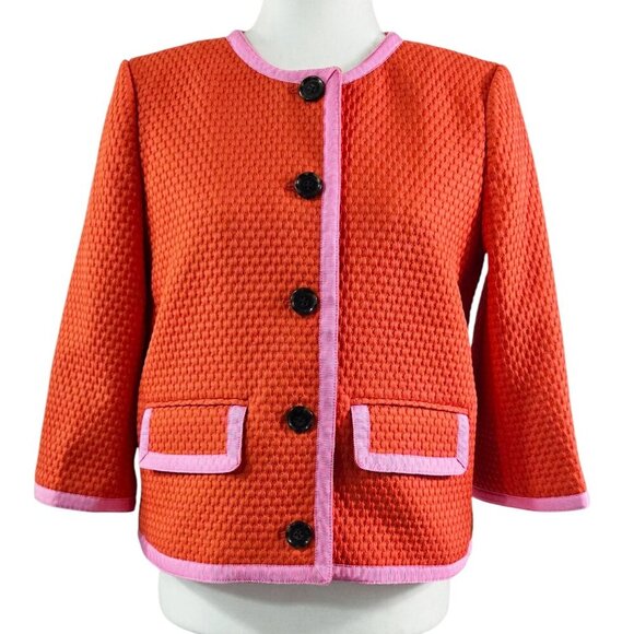 J. Crew Orange Red Textured Jacket in Matelasse Ribbon Trim Preppy AJ886 - Picture 1 of 10